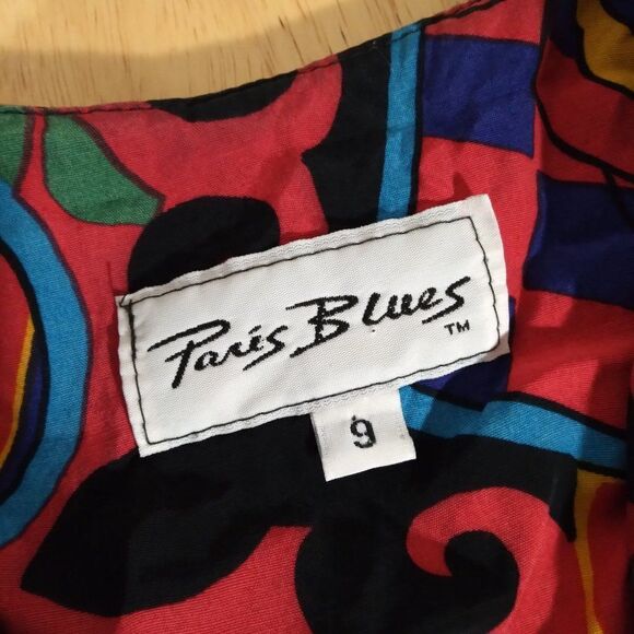 Vintage Paris Blues Abstract Geometric Pattern Blouse Shirt - Picture 4 of 7